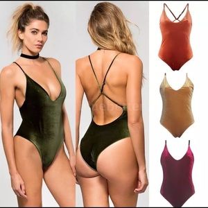 Green velvet one piece swimsuit